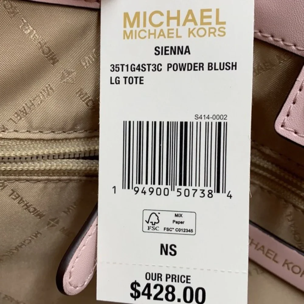 Michael Kors Sienna Large Tote Shoulder Bag Powder Blush Leather Canvas - Picture 7 of 16